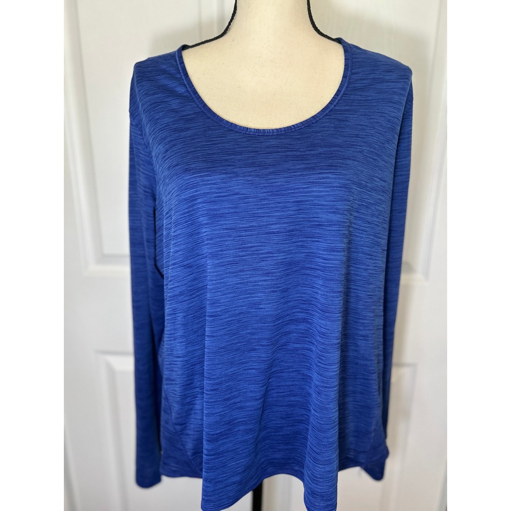 Athleta Top Long Sleeve Space Dye 1X Blue‎ Scoop Neck Activewear Heathered Tee